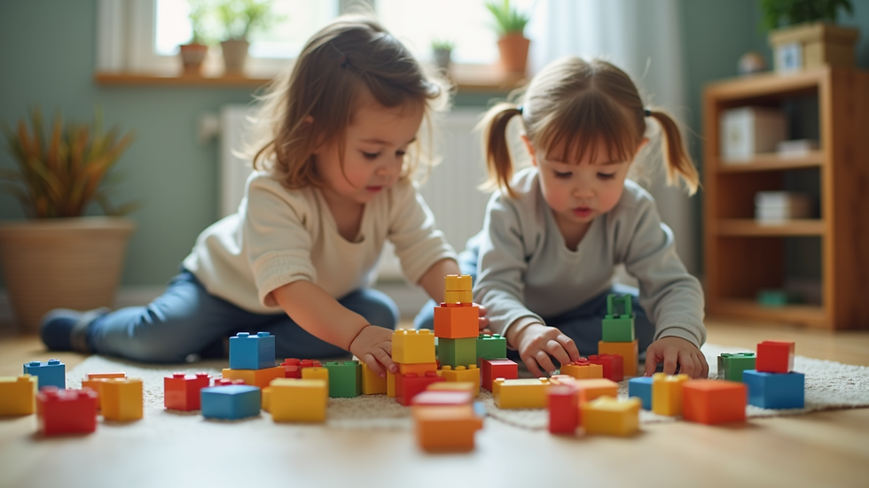 Eye-level view of children playing with building blocks
