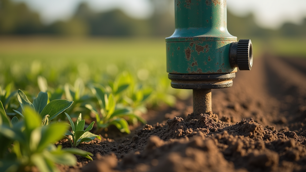 Close-up view of soil testing equipment on a land plot