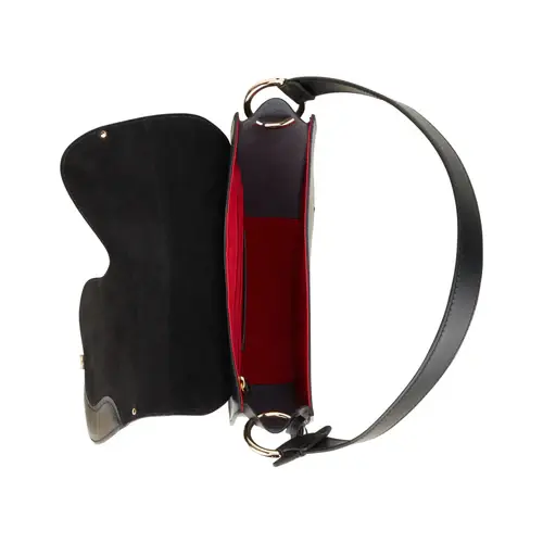 Thumbnail: Interior View Of A Black Vegetable Tanned Leather Saddle Bag