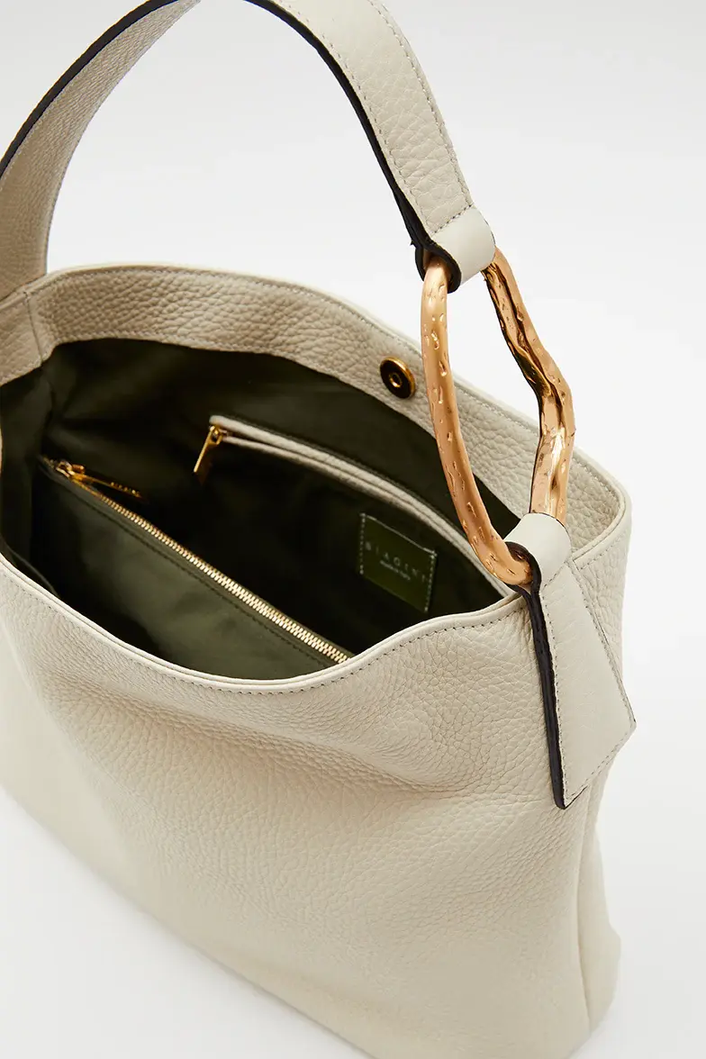 Thumbnail: Interior View Of A Ivory Grained Calfskin Leather Shoulder Bag