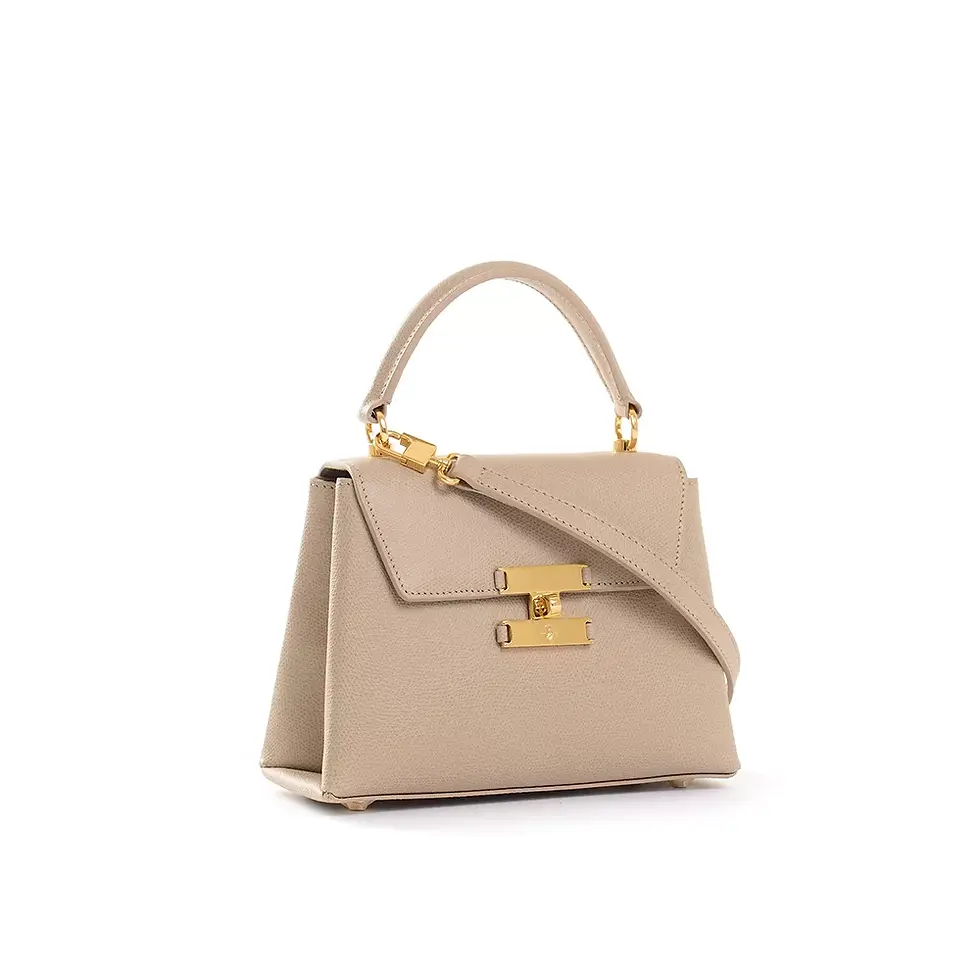 Thumbnail: Side View Of A Taupe Palmellato Leather Top Handle Bag