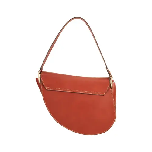 Thumbnail: Back View Of A Brown Vegetable Tanned Leather Saddle Bag