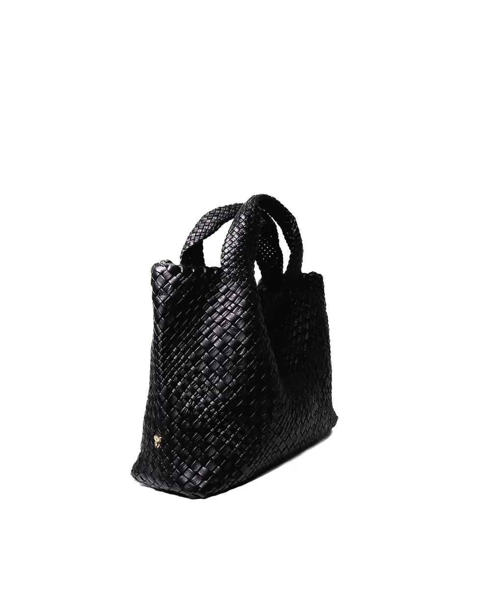 Thumbnail: Side View Of A Black  Woven Leather Tote Bag