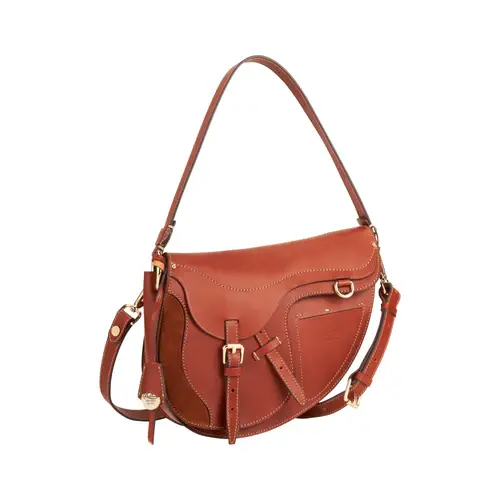 Thumbnail: Front View Of A Brown Vegetable Tanned Leather Saddle Bag