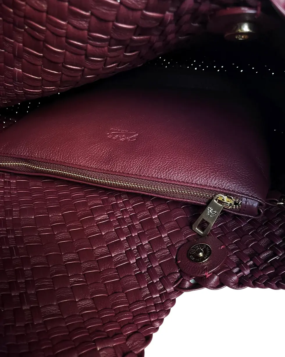 Thumbnail: Interior View Of A Bordeaux Woven Leather Shoulder Bag