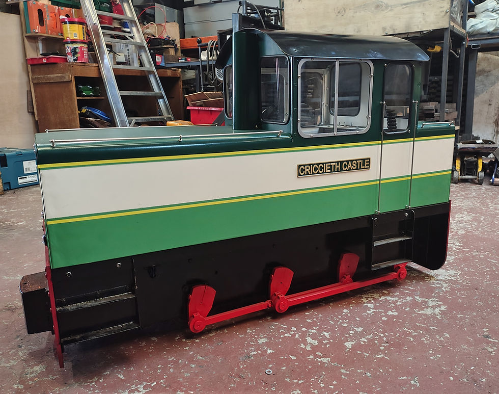 The finished loco complete with re-painted name plates and fresh windows sits in the workshop awaiting collection.