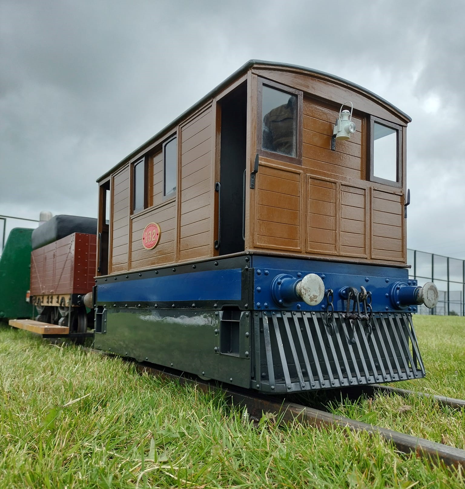 A finished Y6 tram displayed on portable track.