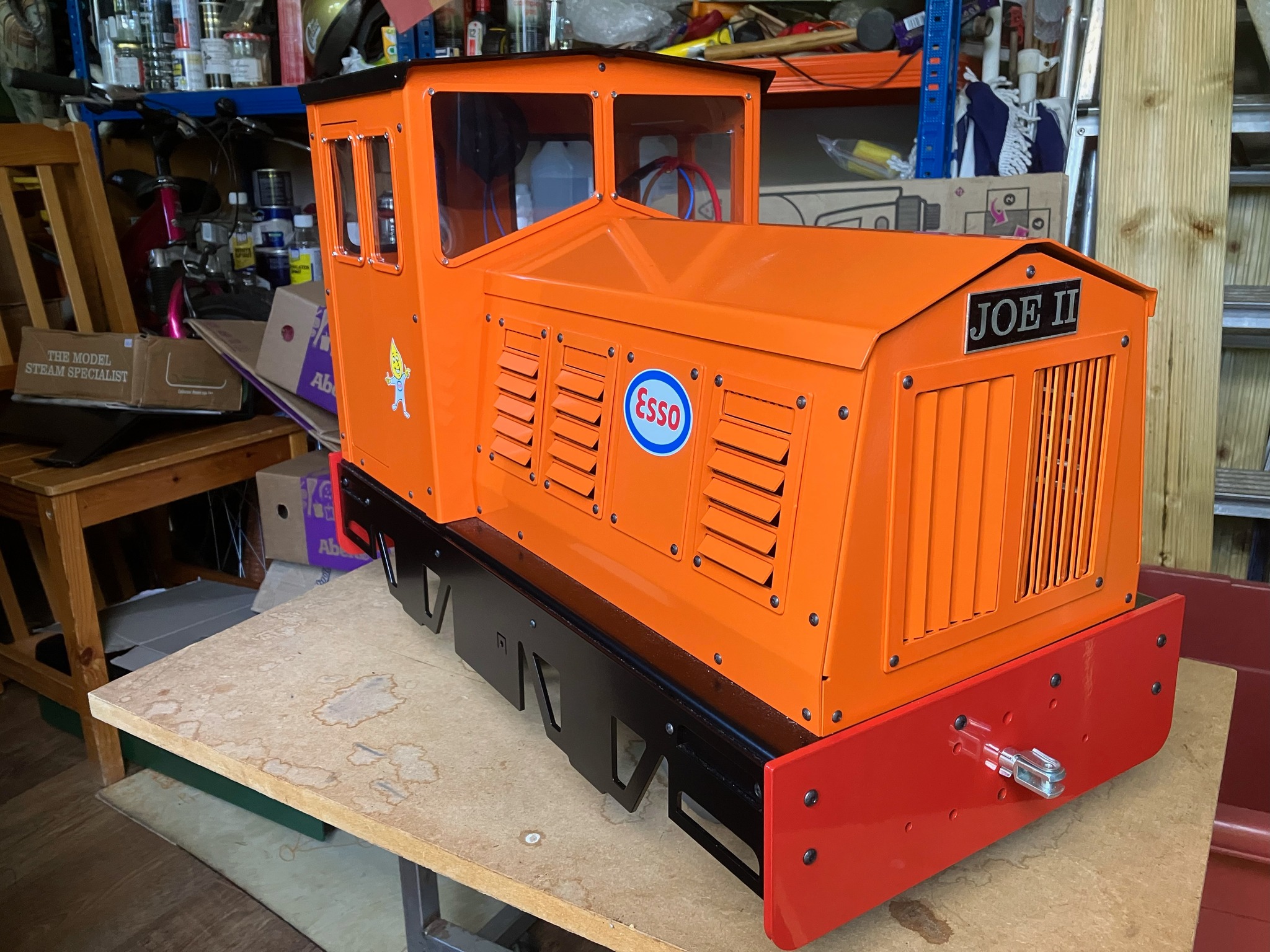 Orange Project Loco JOE II in the workshop. Photograph supplied by Geoff, shared by Phoenix on 28 March 2024.