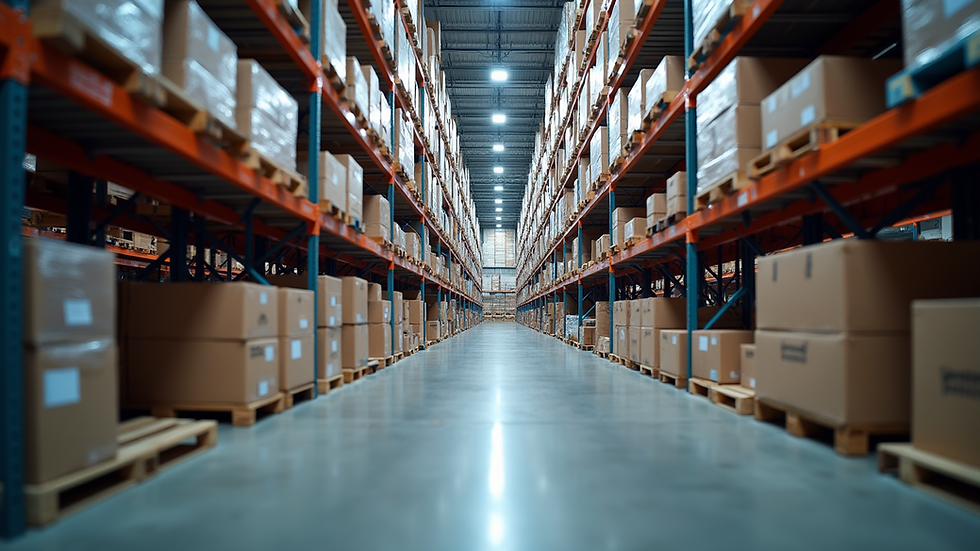 Eye-level view of a warehouse with advanced logistics technology