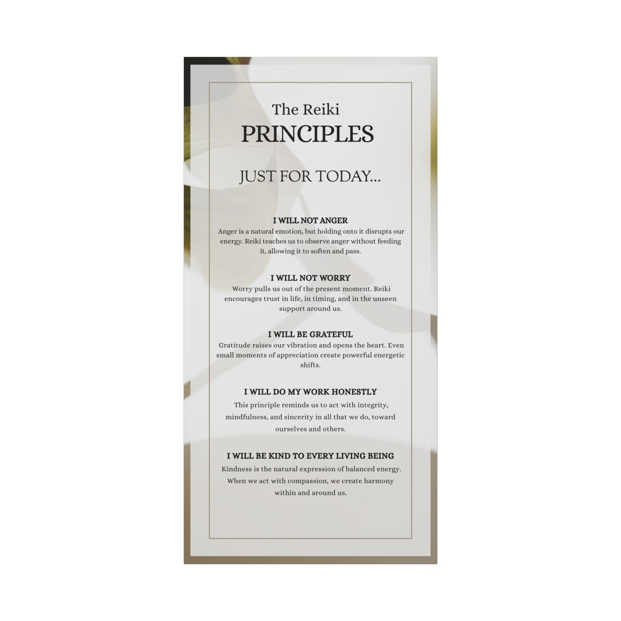 Reiki Principles - ‘Just For Today’ Inspirational Canvas Wall Art