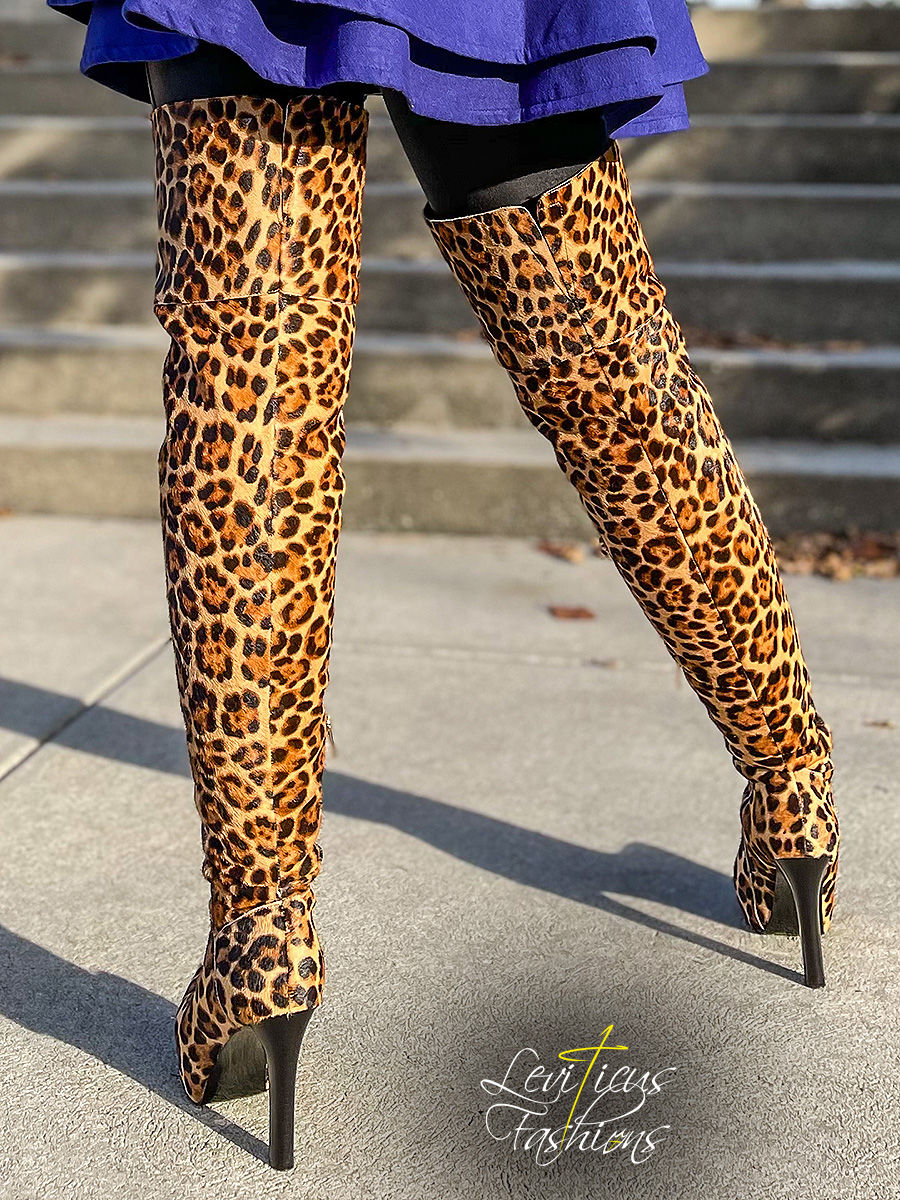 Thumbnail: SAVANNAH LEOPARD COWHAIR LEATHER 2.5 PLATFORM HIGH-RIZE THIGH BOOTS
