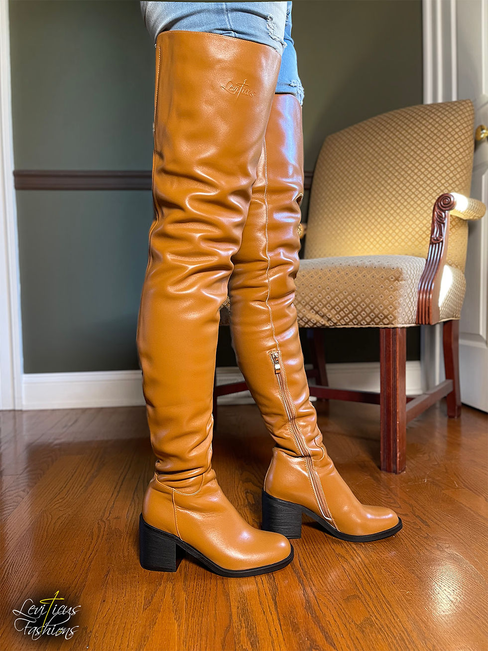 Thumbnail: RUSTIC BROWN CHUNKY HEEL HIGH-RIZE BOOTS