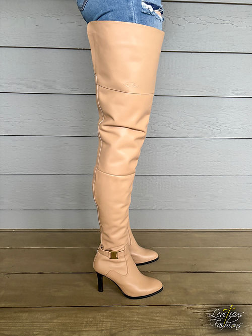 BEIGE LEATHER KENZIE HIGH-RIZE THIGH BOOTS | women's fashion