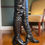 Thumbnail: BLACK LEATHER CHUNKY HEEL HIGH-RIZE BOOTS
