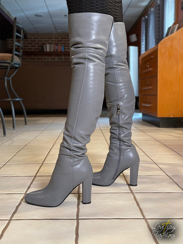 MIDTONE GREY LEATHER OVER THE KNEE BOOTS MIDHEEL | women's fashion MIDTONE GREY LEATHER OVER THE KNEE BOOTS MIDHEEL | women's fashion