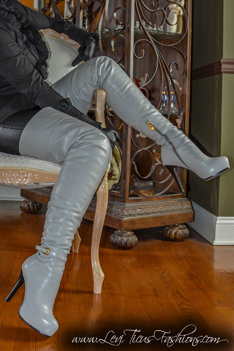 Thumbnail: PEARLE GREY LEATHER 2.0 PLATFORM HIGH-RIZE THIGH BOOTS