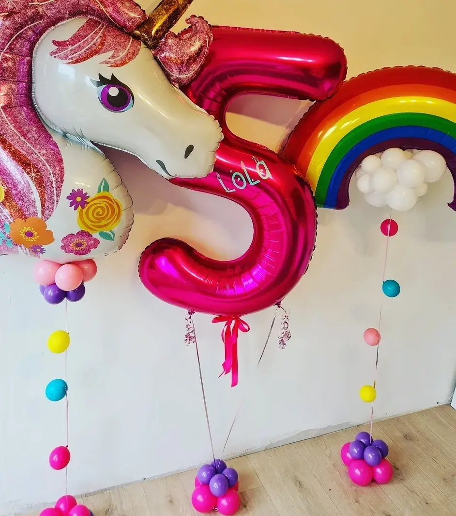 Unicorn balloon tail, Rainbow tail & Number