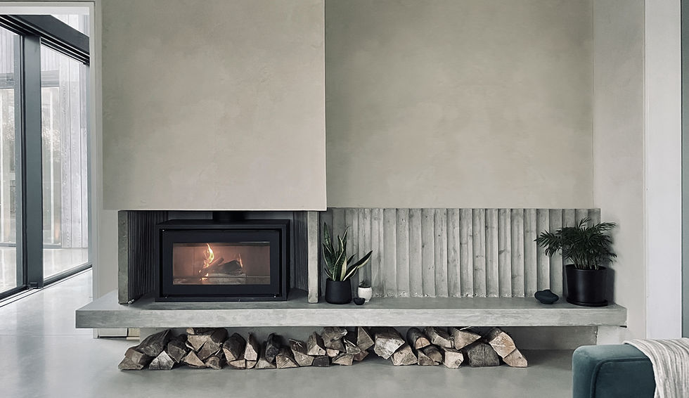 The Water Shed award-winning inteiors living room with floating fireplace