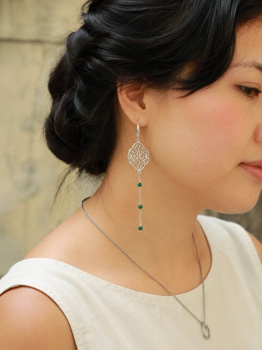 Malachite Earrings, Kazakh Jewelry, Central Asian style, Turkic jewellery