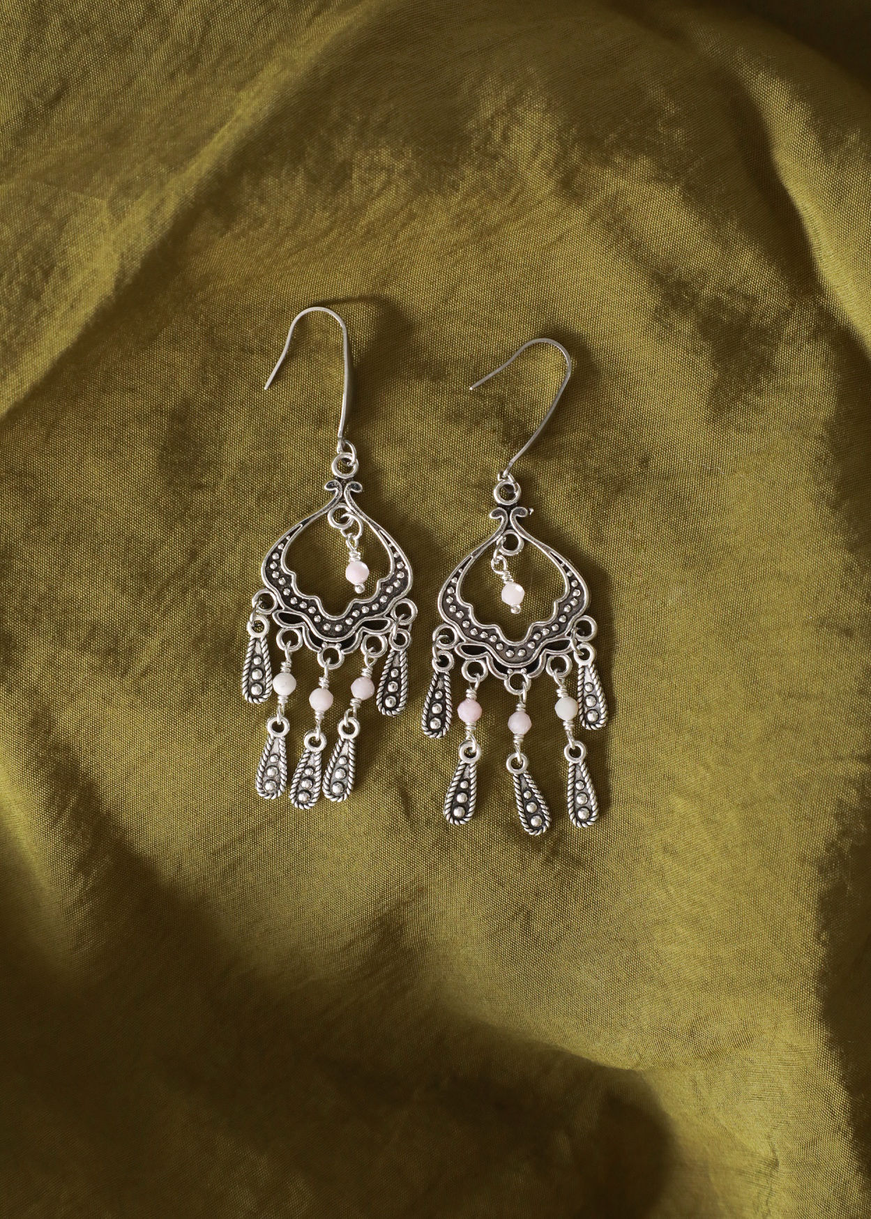 Boho Morganite Earrings, Ethnic Style Handmade Earrings, Central Asian Jewellery