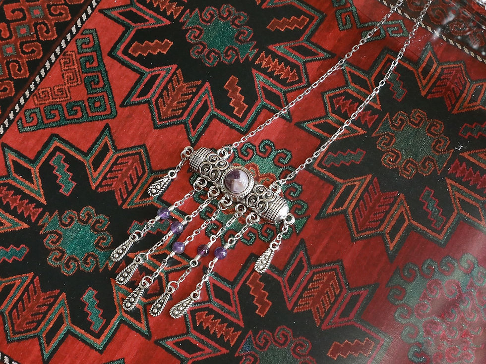 Thumbnail: Petit Boytumar Amulet with Amethyst Central Asian jewellery Hollow Boitumar