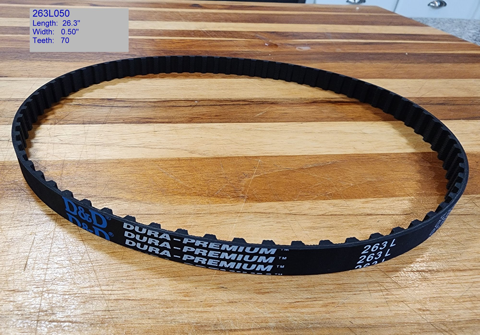 263L050 belt 26.3" long X 1/2" wide 70 Teeth