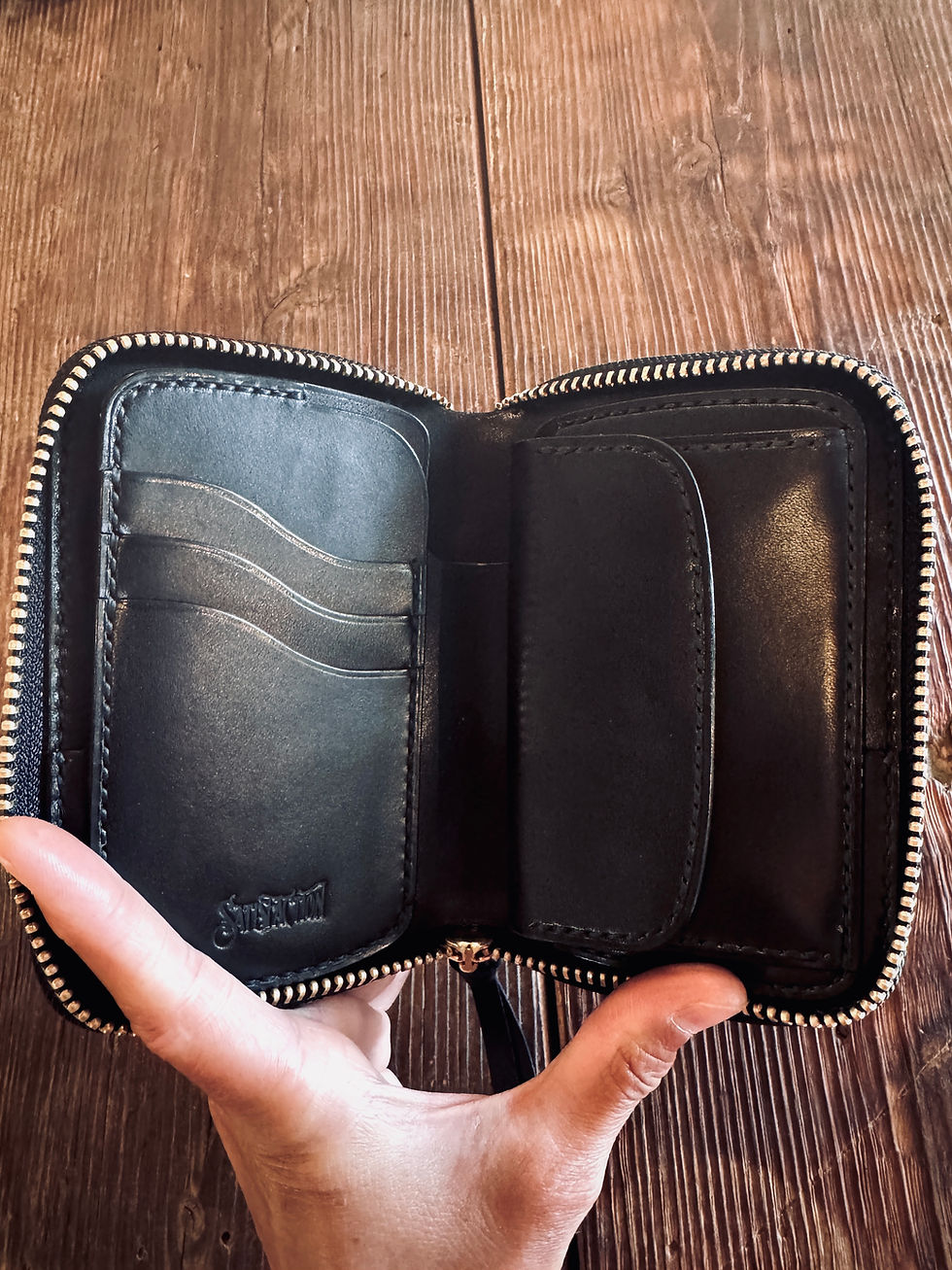 サムネイル： Round Zip Middle Wallet Type1 Double Stitch Black With Studs