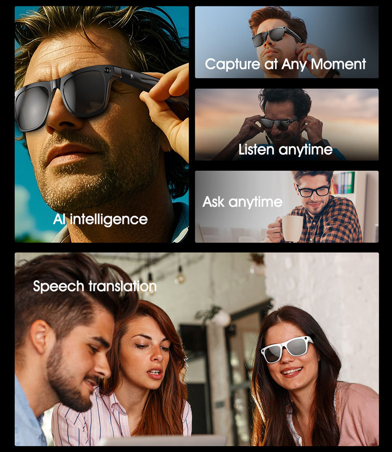 Thumbnail: 4K HD AI Smart Glasses 800w Pixel Multifunctional Camera Bluetooth Call Voice As