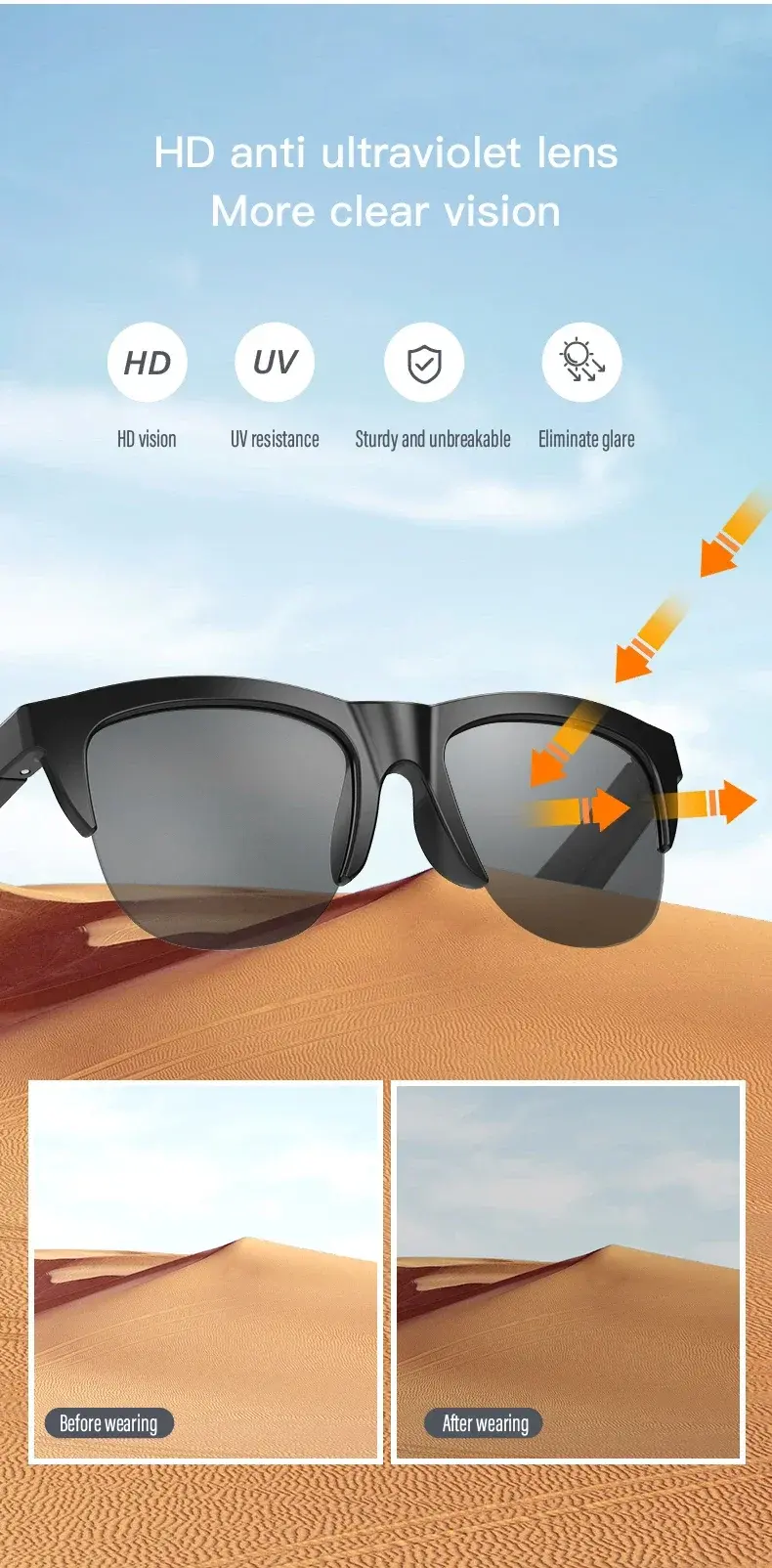 Thumbnail: New Smart Bluetooth V5.3 Sunglasses Glasses Call Outdoor Sports Headphones HIFI 