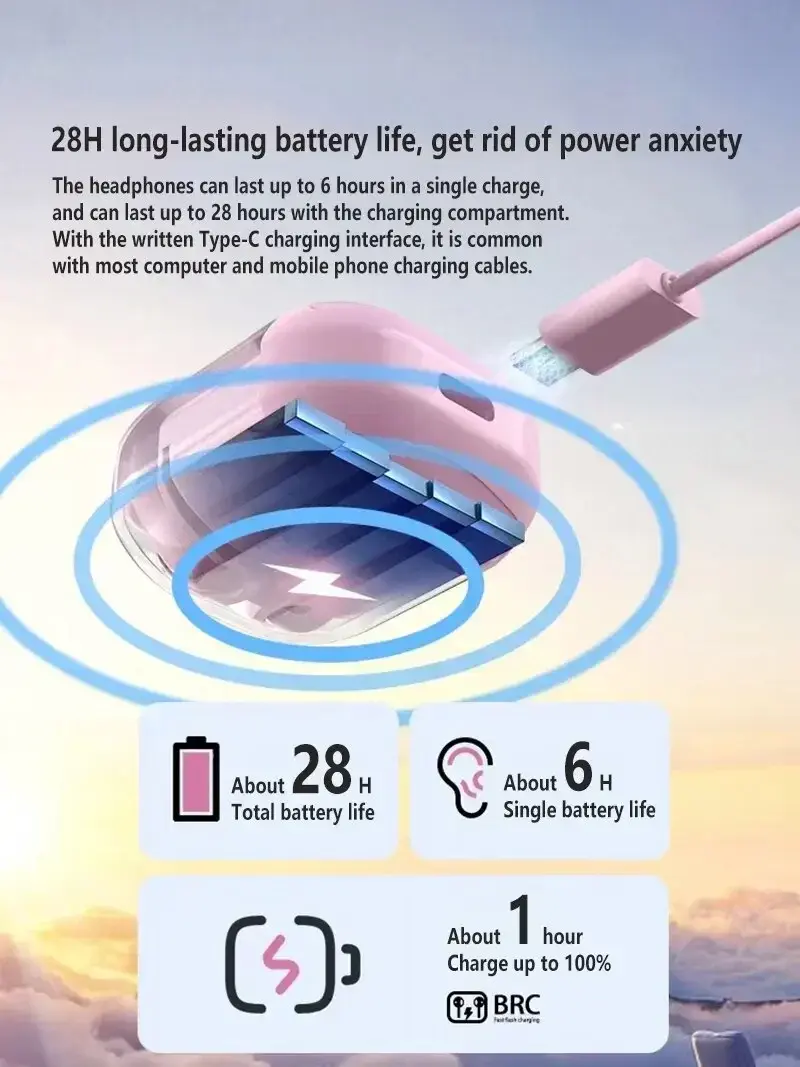Thumbnail: Original T2 Wireless Bluetooth Earphone Transparent HIFI Headphones LED Power Di