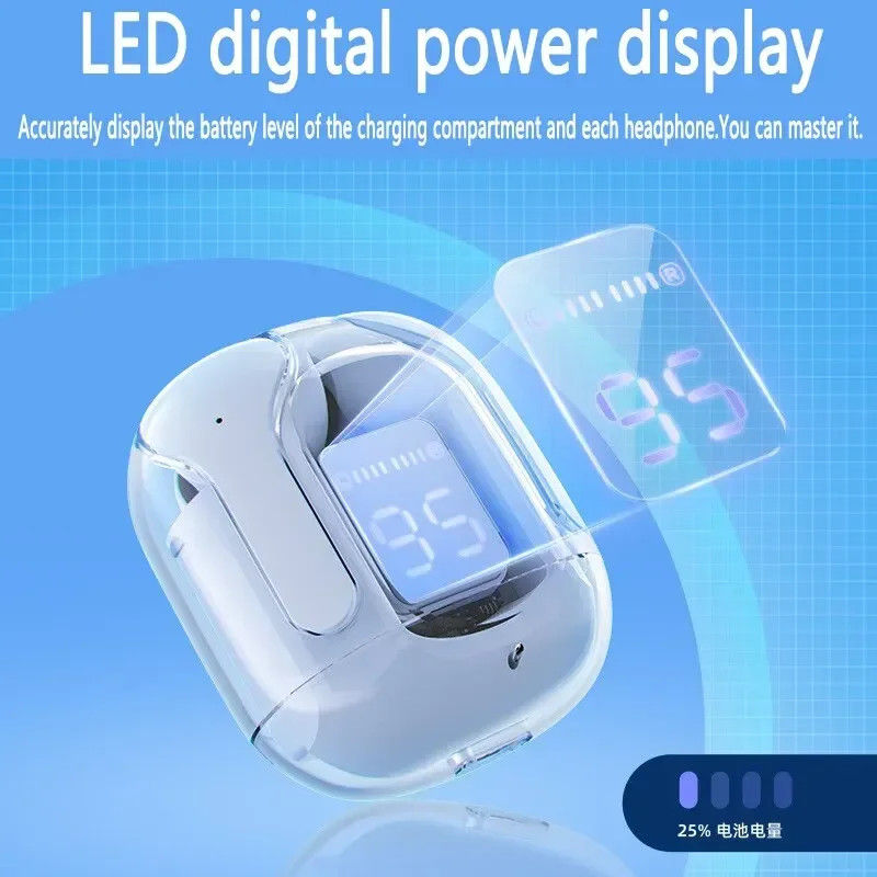 Thumbnail: Original T2 Wireless Bluetooth Earphone Transparent HIFI Headphones LED Power Di