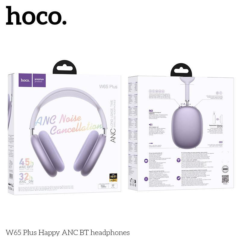 Thumbnail: HOCO W65 Plus ANC Noise Reduction Bluetooth Headphones Over The Ear Wireless Big