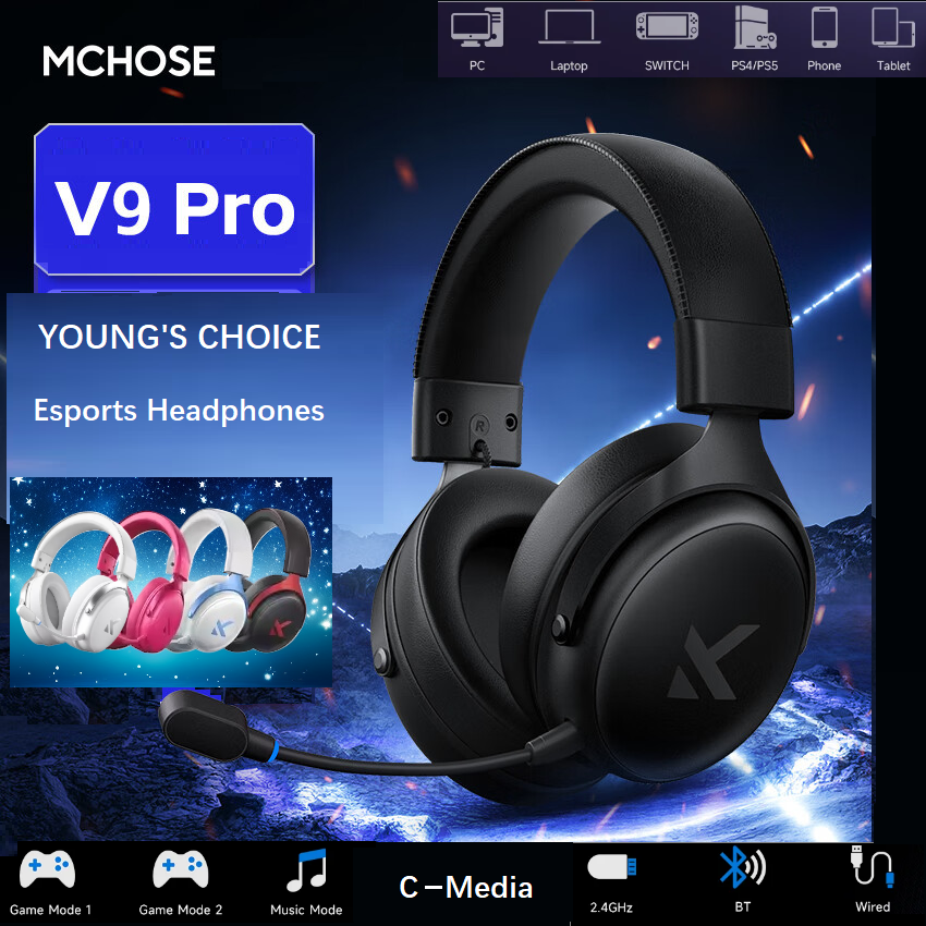 Original MCHOSE V9 PRO Music Esports Gaming Headphones 3-mode Wireless Noise Red