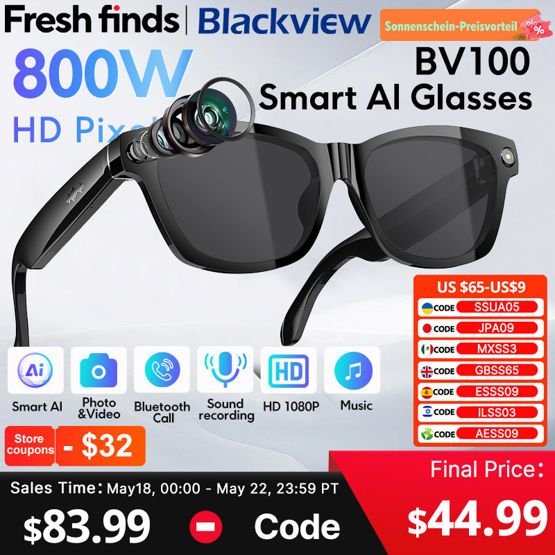 【World premiere】Blackview BV100 AI Shooting glasses 2K HD 800W Pixels camera