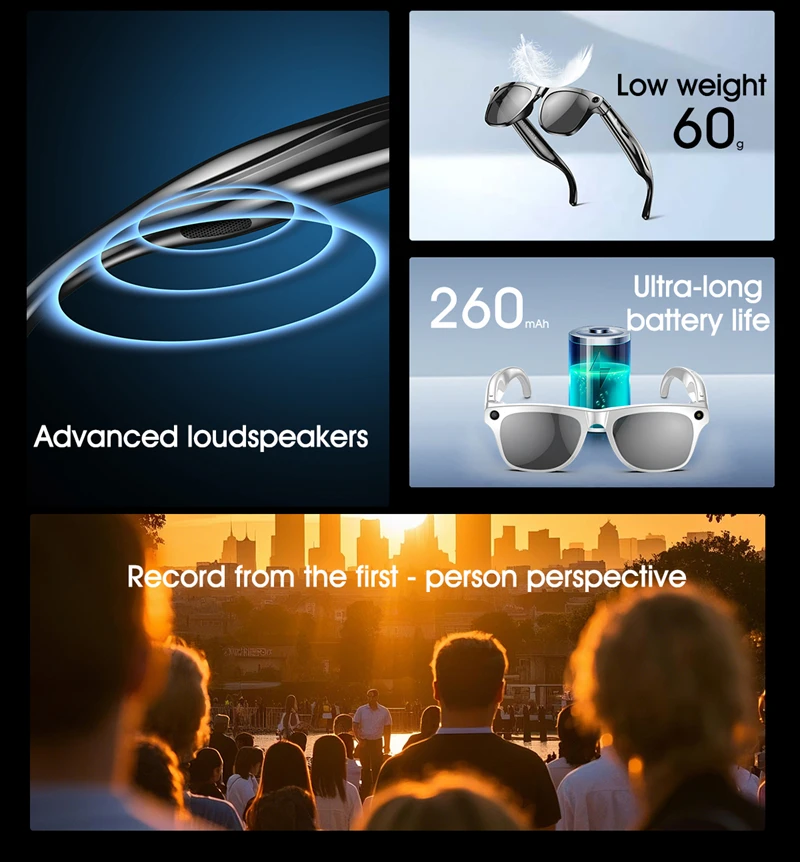 Thumbnail: Lenovo 4K HD AI Smart Glasses 800w Pixel Multifunctional Camera Bluetooth Call V