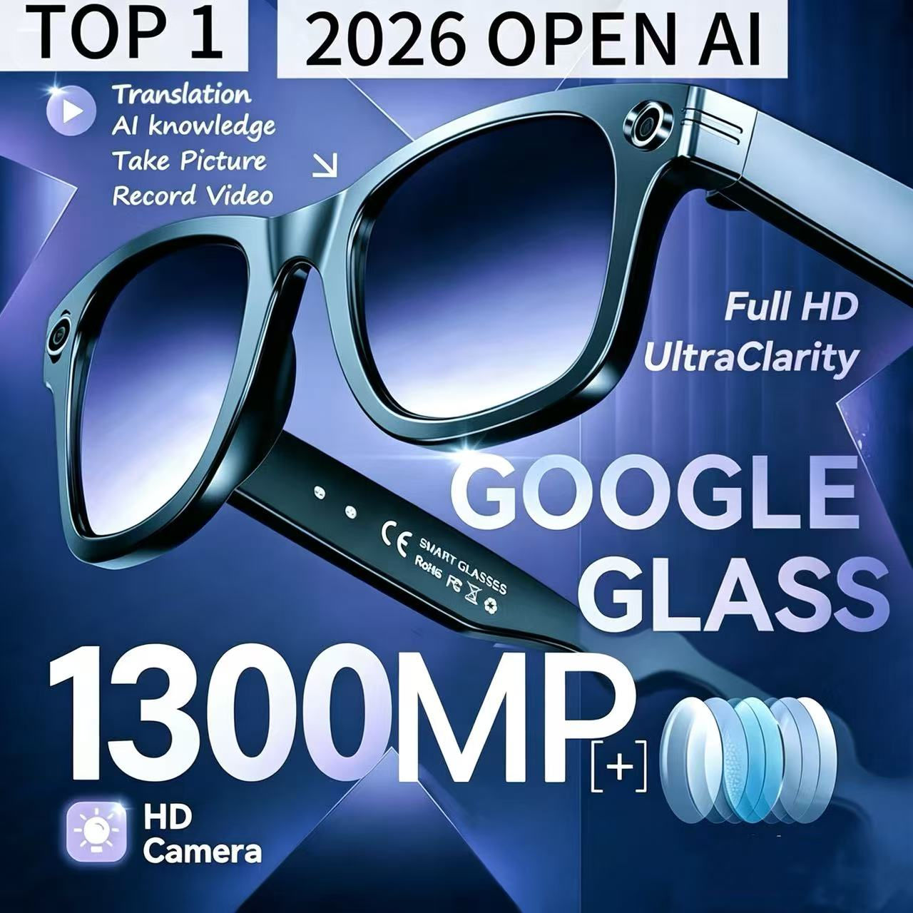 TOP 1 for Meta AI Smart Glasses 13MP Camera Video Recording 100+ Languages Trans