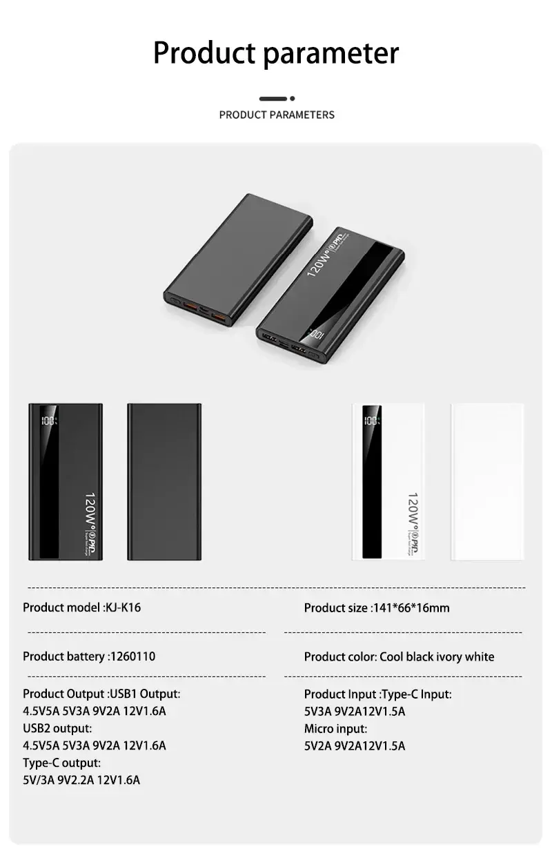 Thumbnail: 500000mAh Power Bank 120W Fast Charging Large Capacity Power Bank PD 20W Suitabl