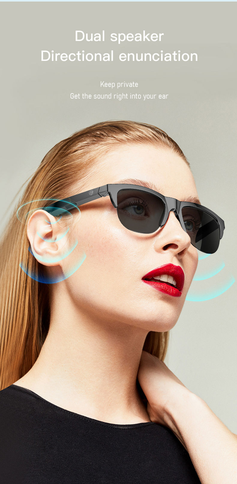 Thumbnail: Smart Bluetooth V5.3 Sunglasses Glasses Call Outdoor Sports Headphones HIFI Blac