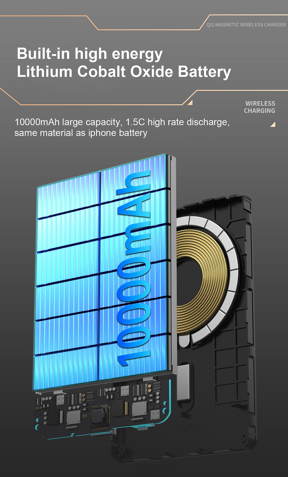 Thumbnail: QI 2.1 Magnetic Powerbank Wireless Fast Charing Spare Portable External Battery 