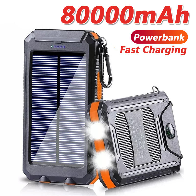Solar Power Bank 80000mAh Portable Charging Poverbank External Battery Charger S
