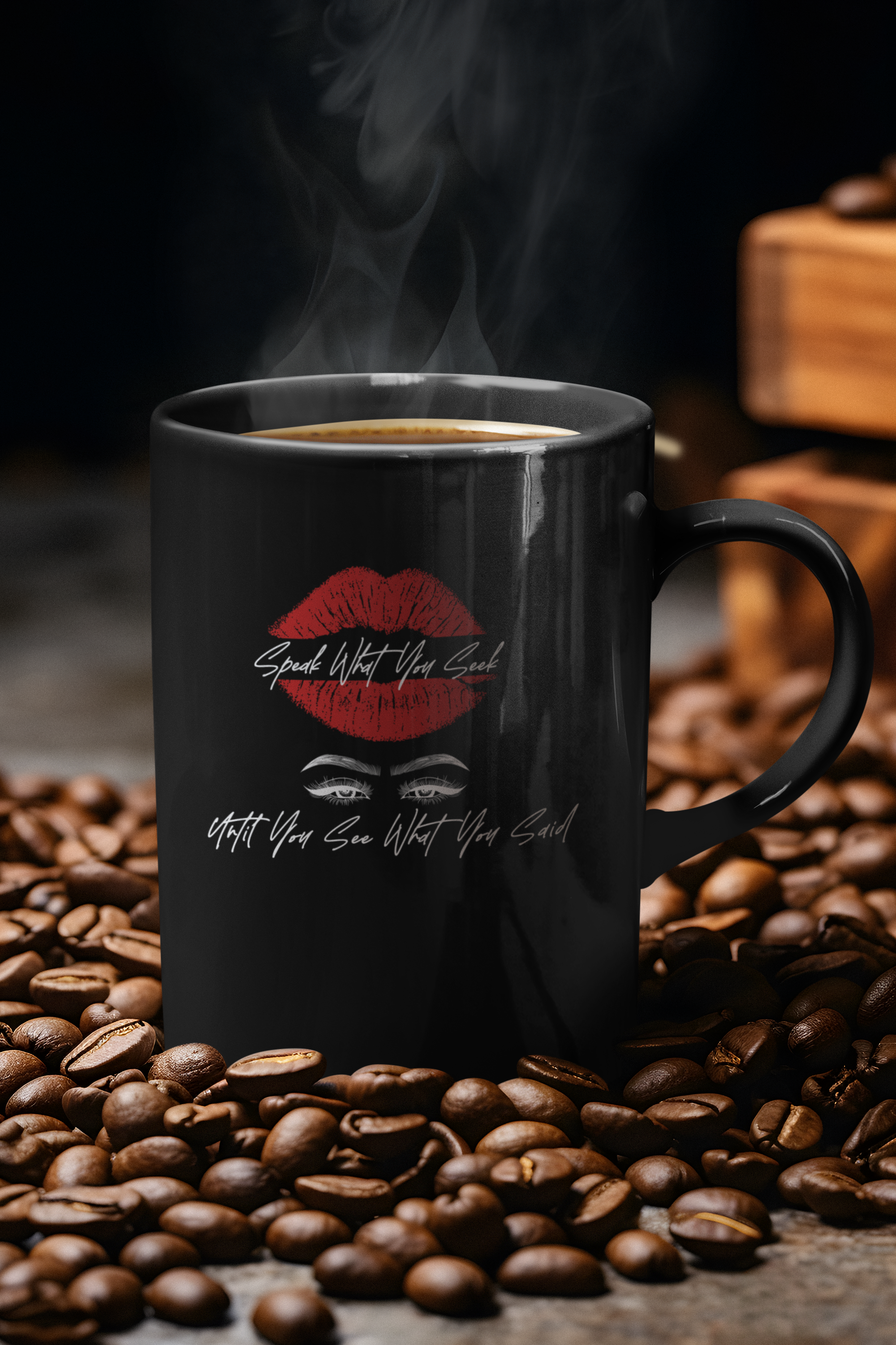 Speak What You Seek Black Glossy Mug