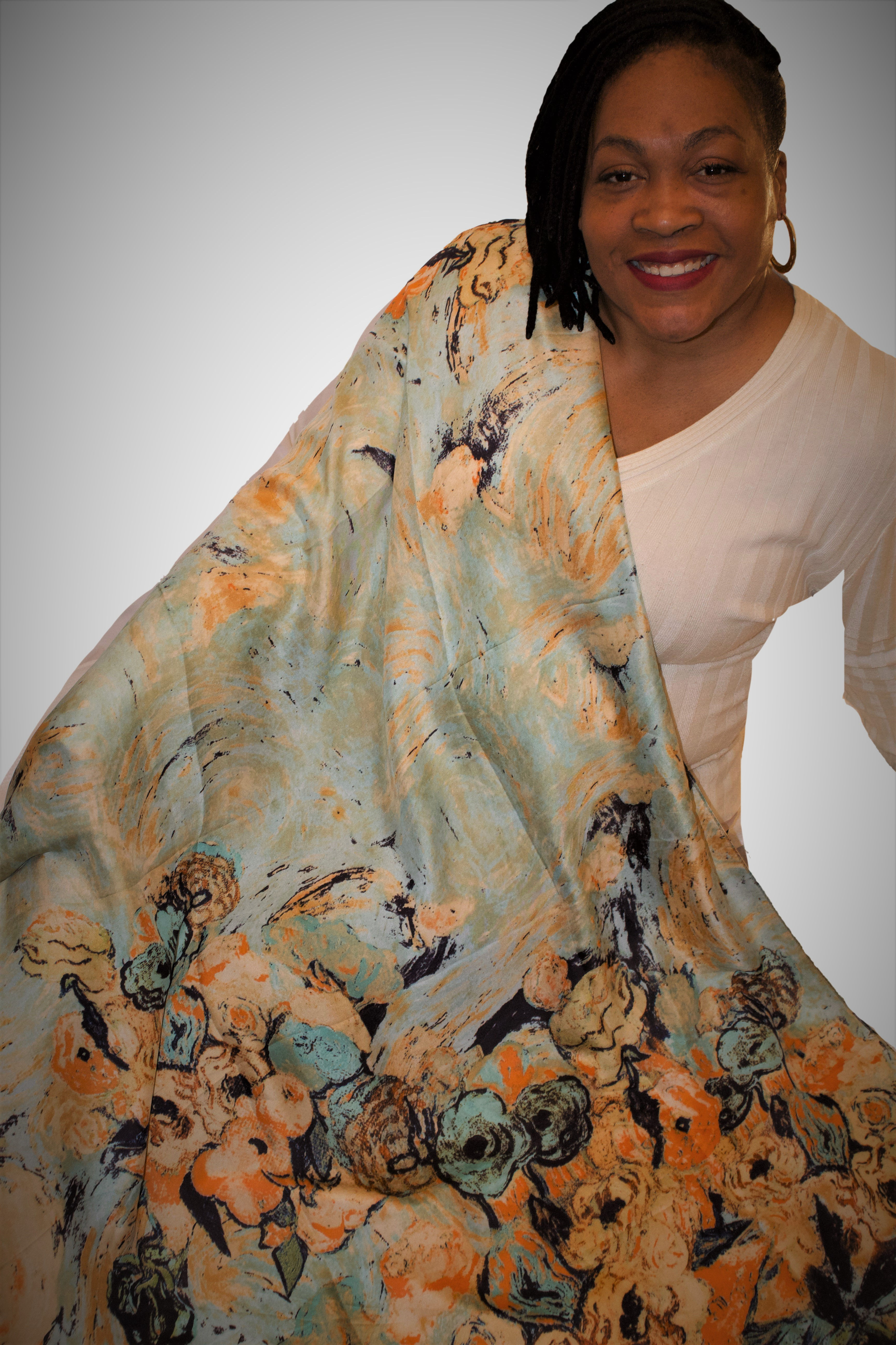 Light Blue Flower Luxury Scarf