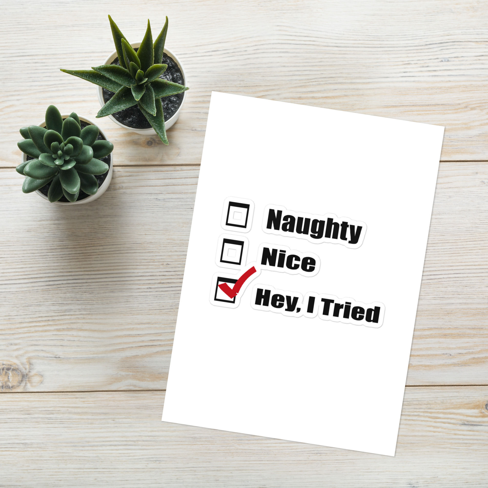 Naughty Nice Hey I Tried Sticker sheet