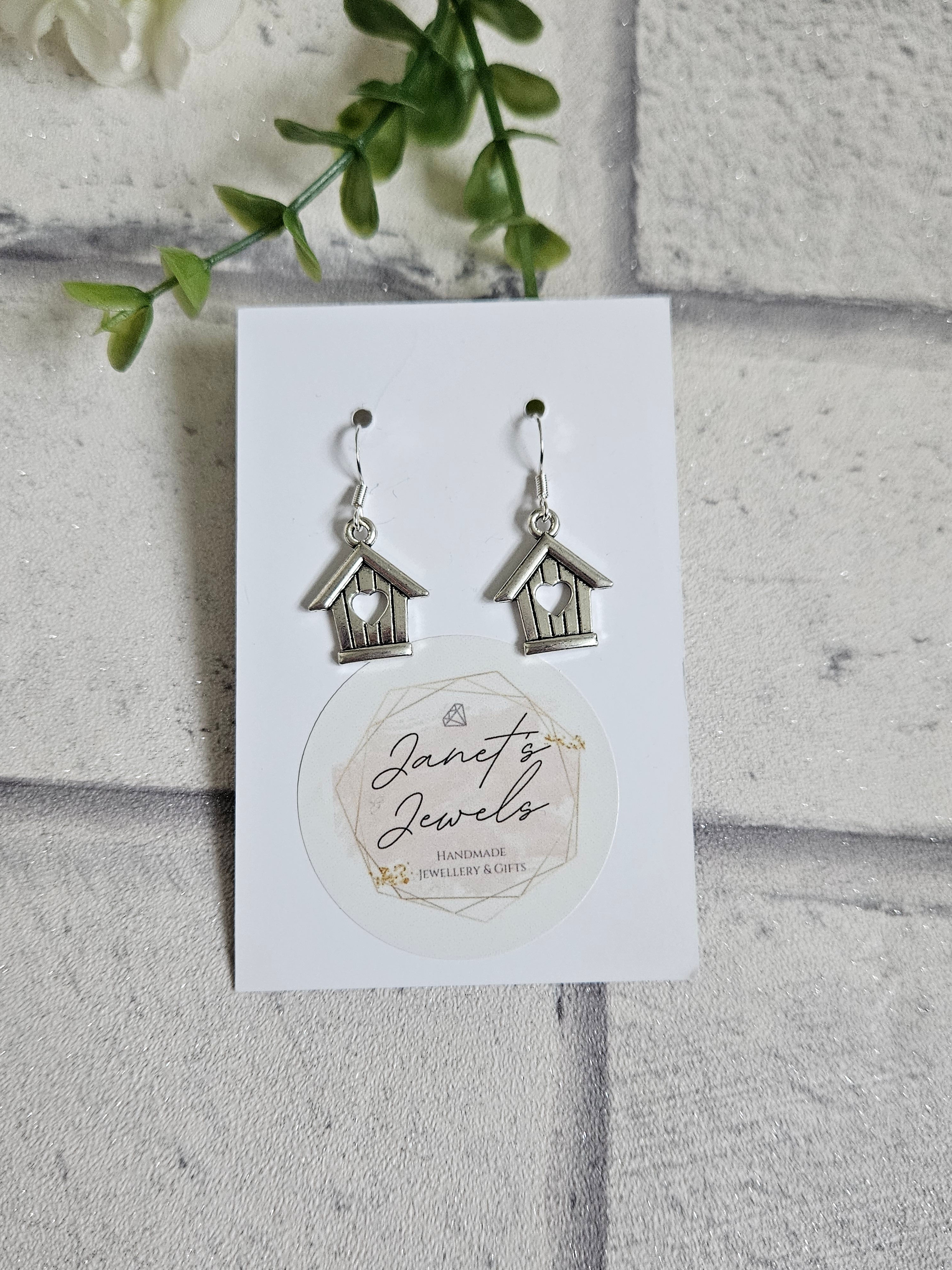 Silver Bird House Earrings 