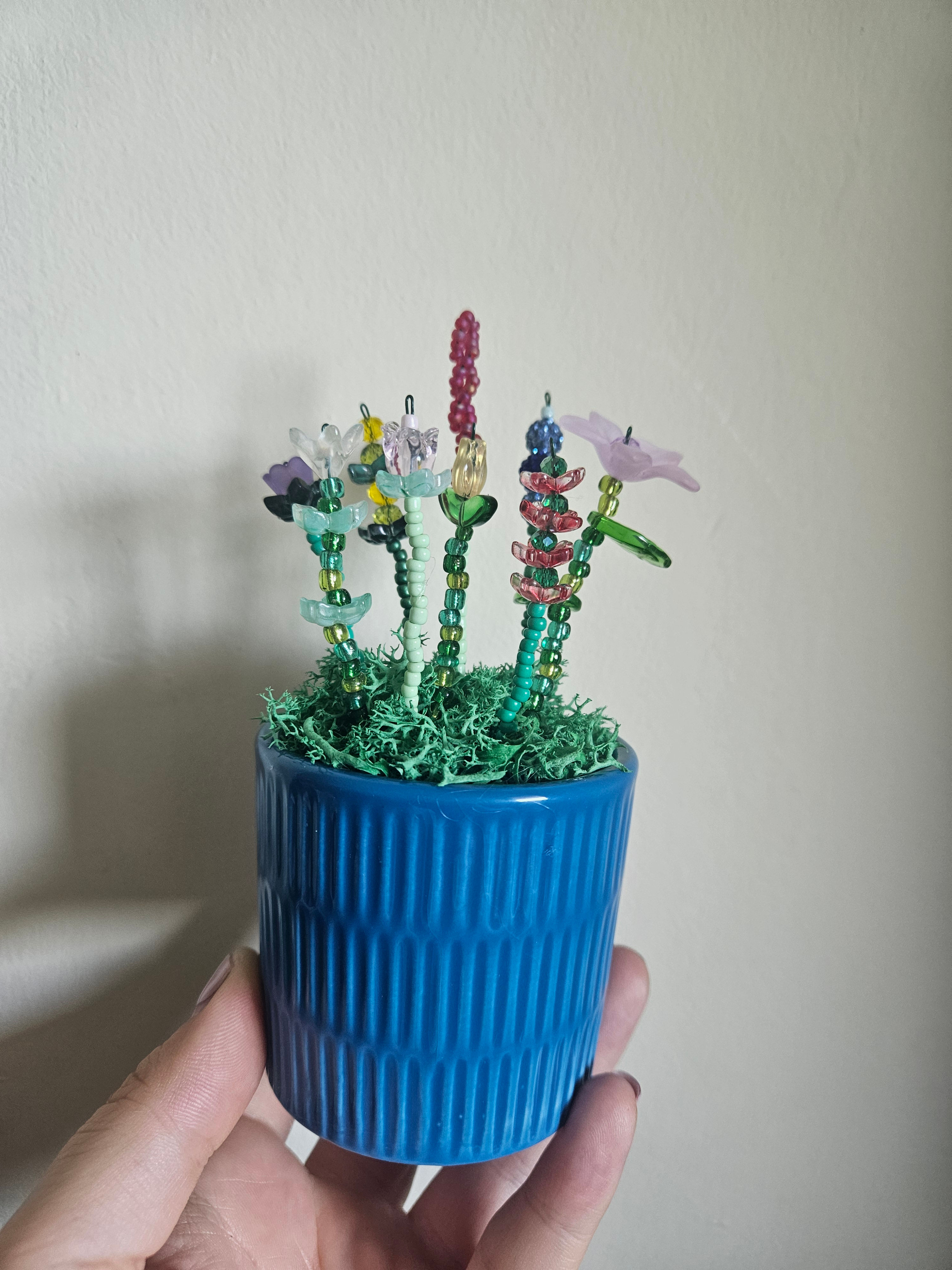 Blue Multi-Coloured Beaded Flower Plant
