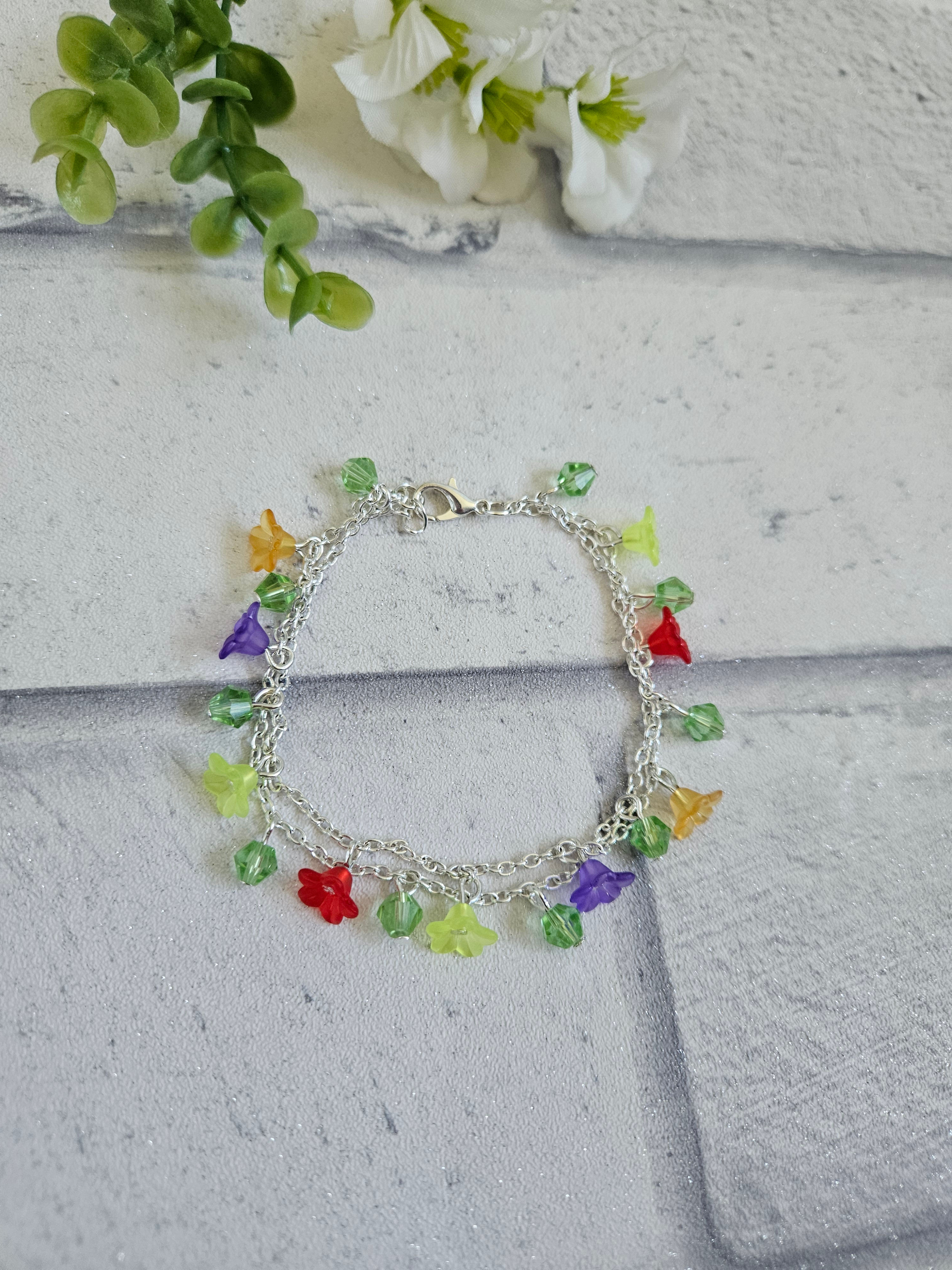 Double Strand Floral Beaded Bracelet 