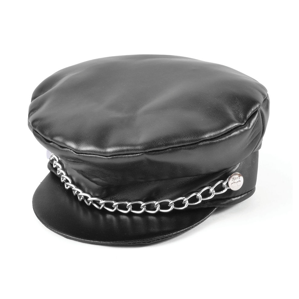 Thumbnail: Leather hat with chain, peaked cap for fancy dress