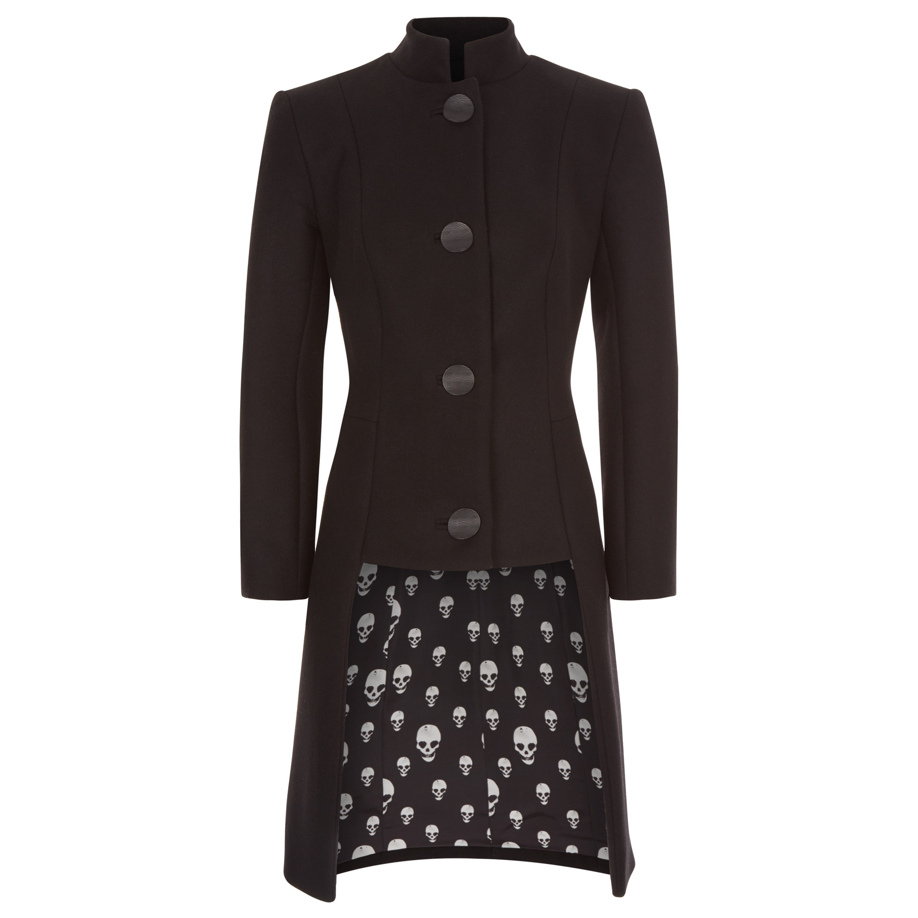 The Oblivion - Women's Tailored Coat in Black with Skulls Lining