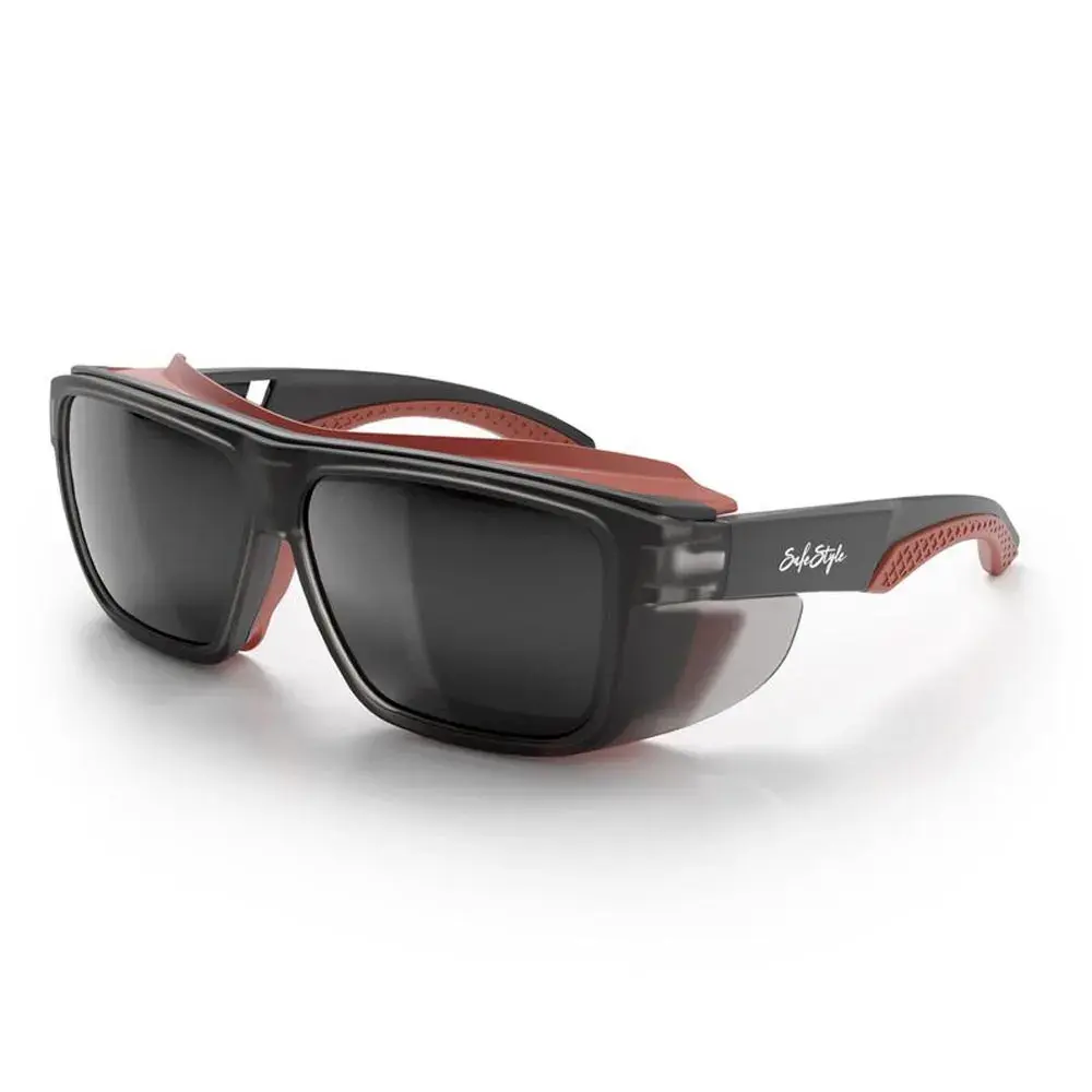 SafeStyle Converts Matte Graphite/Red Frame Grey Polarised Lens Safety Glasses