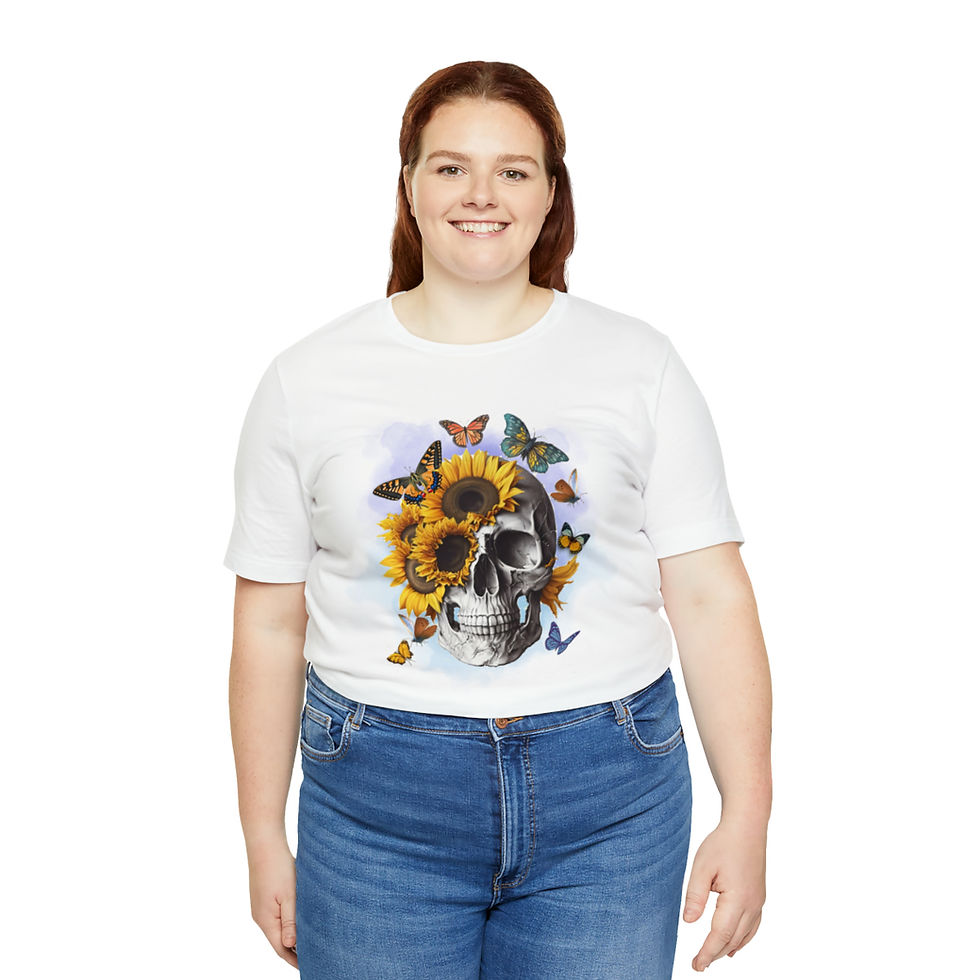 Thumbnail: Sunflower Skull Tshirt, Bloom Skull Butterfly shirt, Floral Skull Tee Unisex Tee